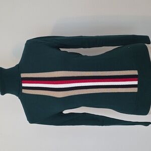 Tommy Hilfiger Green Turtleneck Sweater with Stripes Size S